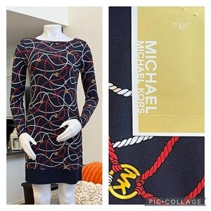 ❣️🆕Michael Kors Sailors Rope Print Midnight Blue Multi Shift Dress❣️